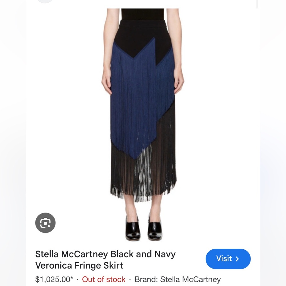 Stella McCartney Black and Navy Fringe Midi Skirt